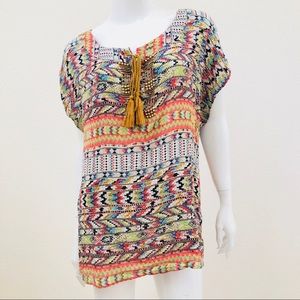 NY Collection Short Slv Mandarin Lace up Blouse